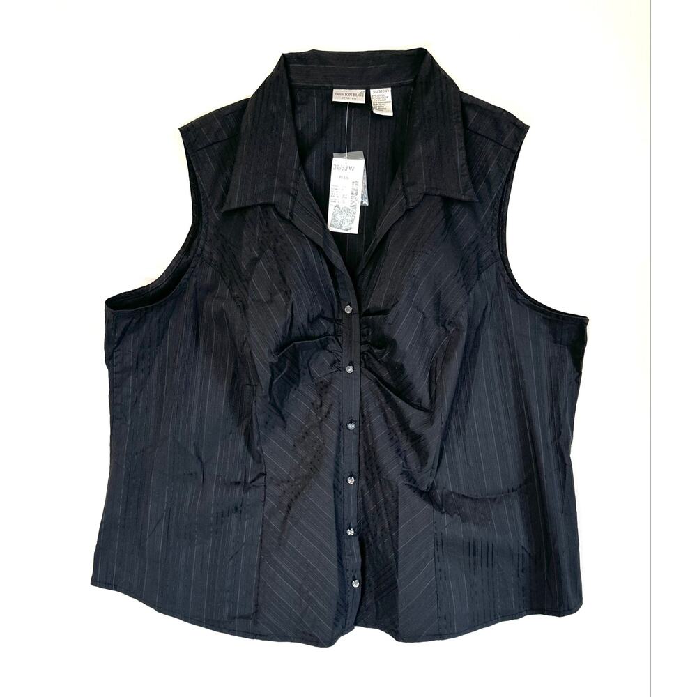 FASHION BUG Stretch Women's 30/32 PLUS Black Blouse Top NWT
